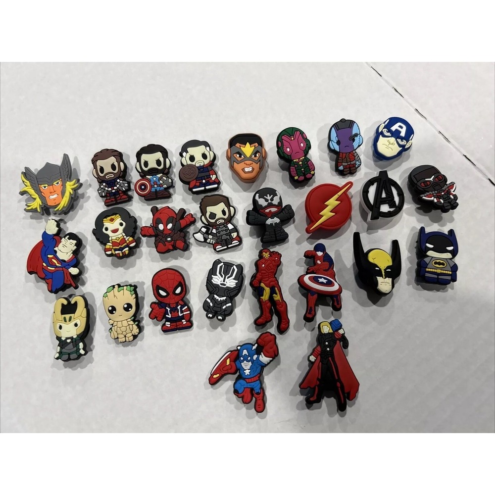26 Pc Superhero‎ Croc Charms Deadpool, Spider man, Groot and more